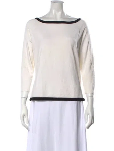 Pre-owned Akris Bateau Neckline Three-quarter Sleeve Top In Neutrals