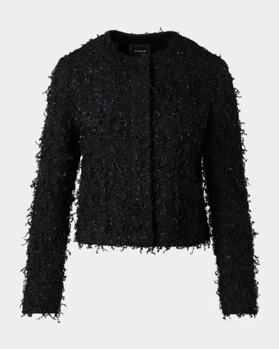 Akris Bea Micro Sequin Fringed Boucle Shirt Jacket In Black