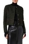 Akris Bea Micro Sequin Fringed Boucle Shirt Jacket In Kale Green