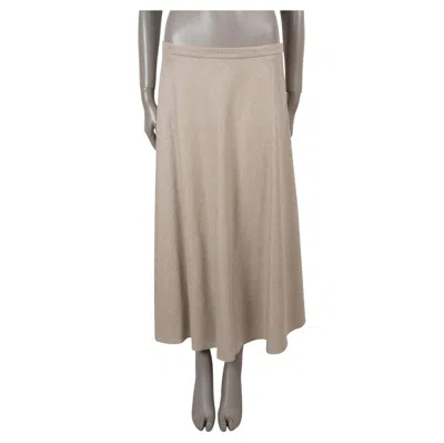 Pre-owned Akris Beige Wool Flared Midi Skirt Us 10 L In Brown