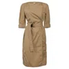 Akris Belted 3/4 Sleeve Trench Dress In Brown Cotton In Brown