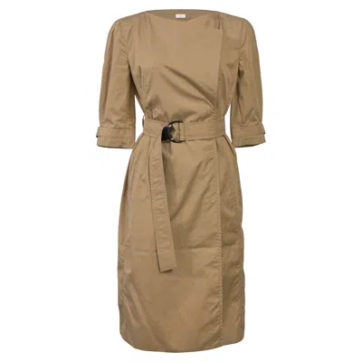 Akris Belted 3/4 Sleeve Trench Dress In Brown Cotton