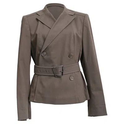 Pre-owned Akris Belted Double-breasted Blazer In Brown Cotton