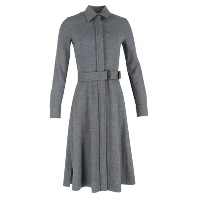 Akris Belted Midi Shirt Dress In Grey Wool In Gray