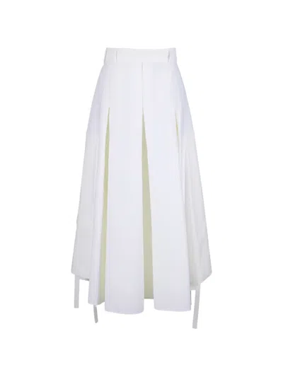 Akris Belted Pleated Midi Skirt In White