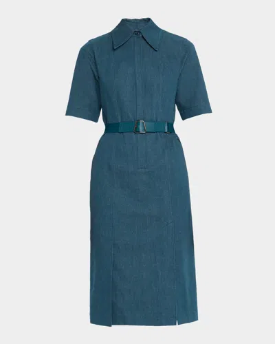 Akris Belted Stretch Cotton Denim Shirtdress In Blue