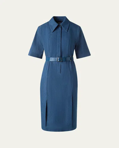 Akris Belted Stretch Cotton Denim Shirtdress In Denim Blue