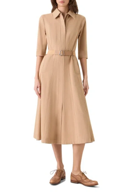 Akris Belted Stretch Denim Midi Dress In Brown
