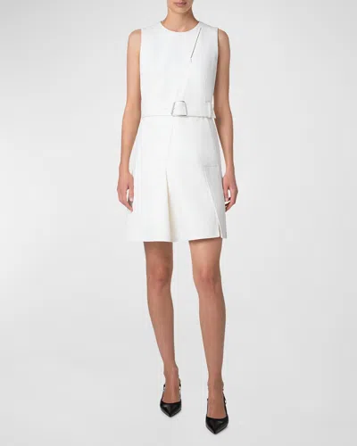 Akris Belted Wool Short Dress With Zip-up Cutout In Ecru