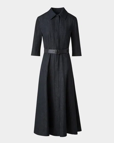 Akris Belted Zip-front Denim Midi Shirtdress In Black