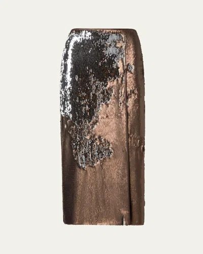Akris Bi-color Sequin Pencil Skirt In Vicuna-silver