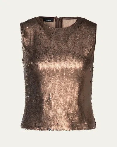 Akris Bi-color Sequin Top In Vicuna-silver