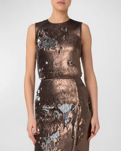 Akris Bi-color Sequin Top In Vicuna-silver