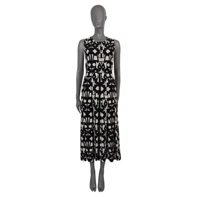 Pre-owned Akris Black & White Wool 2024 Geometric Voile Midi Dress 34 Xs