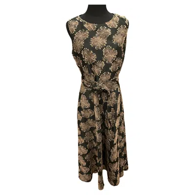 Pre-owned Akris Black Fan Print Belted Dress