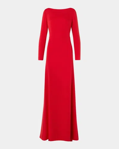 Akris Boat-neck Silk Crepe Stretch Long-sleeve Godet Gown In Red