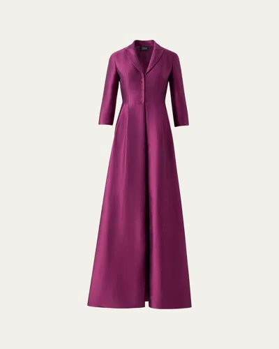 Akris Bracelet-sleeve Silk Shantung Trench Gown In Purple