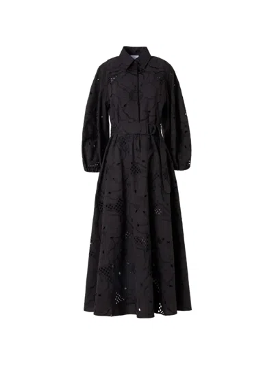 Akris Broderie-anglaise Belted Midi Dress In Black