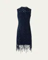 Akris Broken Stone Guipure Sleeveless Fringed Dress In Blue