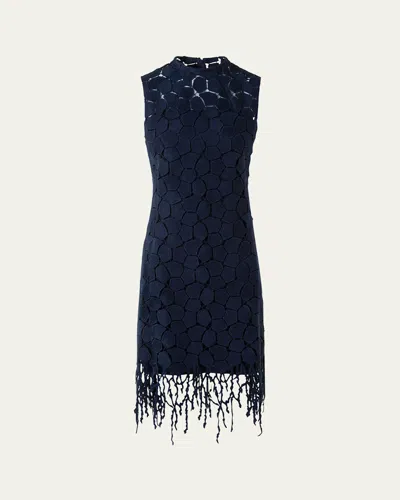 AKRIS BROKEN STONE GUIPURE SLEEVELESS FRINGED DRESS