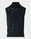 Akris Broken Stone Jacquard Knit Sleeveless Turtleneck Sweater In Black