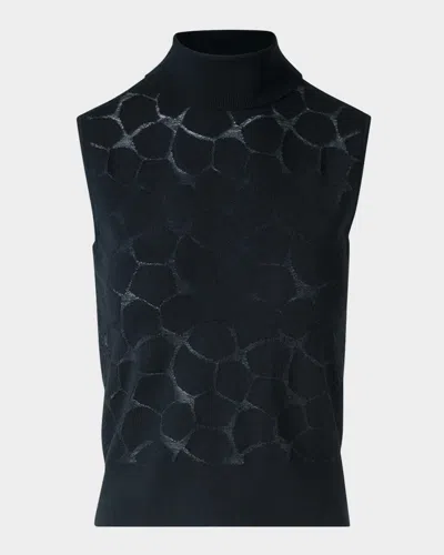 Akris Broken Stone Jacquard Knit Sleeveless Turtleneck Sweater In Black