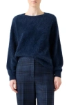 Akris Brushed Cashmere Crewneck Sweater In Blue