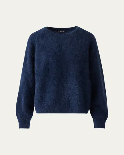 Akris Brushed Cashmere Crewneck Sweater In Navy