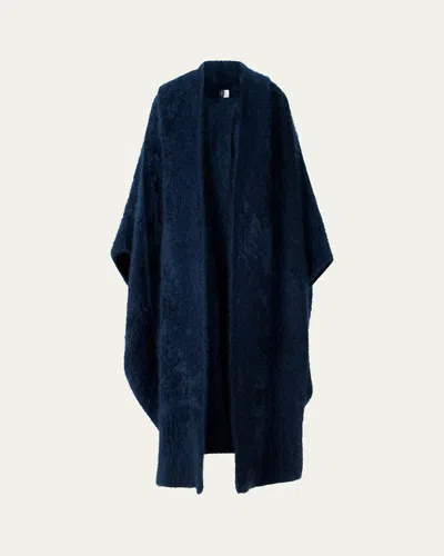 Akris Brushed Cashmere Hooded Long Cape Coat In Blue