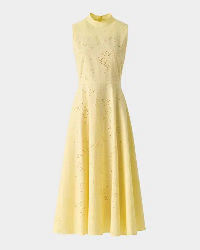 Akris Butterfly Broderie Anglaise Sleeveless Midi Dress In Yellow