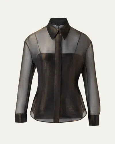 Akris Button Down Silk Organza Blouse With Tank In Black-gold