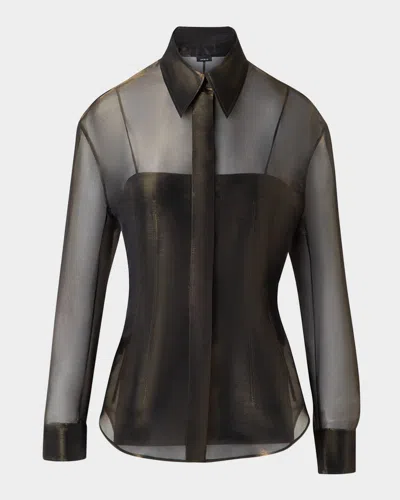 AKRIS BUTTON DOWN SILK ORGANZA BLOUSE WITH TANK