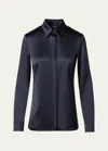 Akris Button Down Silk Satin Stretch Blouse In Black