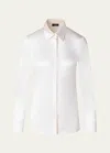 Akris Button Down Silk Satin Stretch Blouse In Ecru