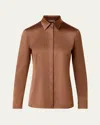 Akris Button Down Silk Satin Stretch Blouse In Vicuna