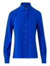 Akris Silk Crepe Button-down Tunic Blouse In Blue