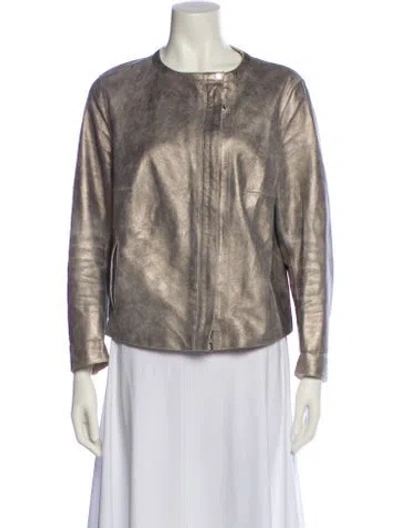 Pre-owned Akris Calf Leather Jacket In Gray