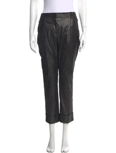 Pre-owned Akris Calf Leather Straight Leg Pants In Gray