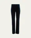 Akris Carl Techno Velvet Stretch Straight-leg Pants In Blue