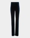 Akris Carl Techno Velvet Stretch Straight-leg Pants In Blue