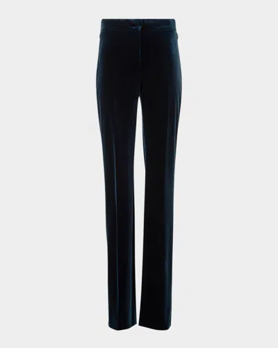 AKRIS CARL TECHNO VELVET STRETCH STRAIGHT-LEG PANTS