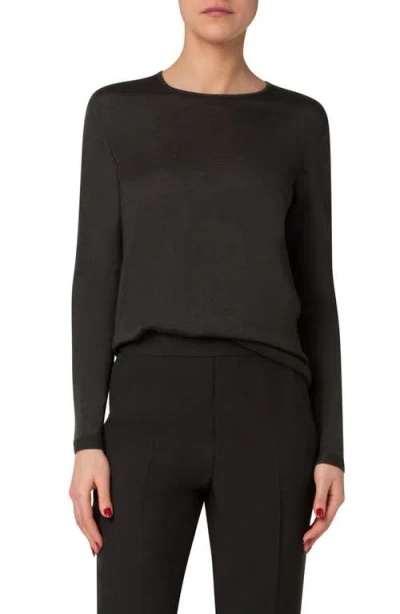 Akris Crewneck Cashmere-silk Seamless Fine Gauge Knit Sweater In Kale Green