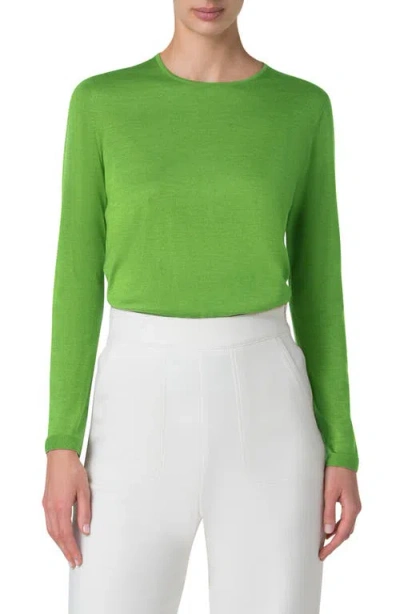 Akris Cashmere & Silk Fine Rib Sweater In Grass Green