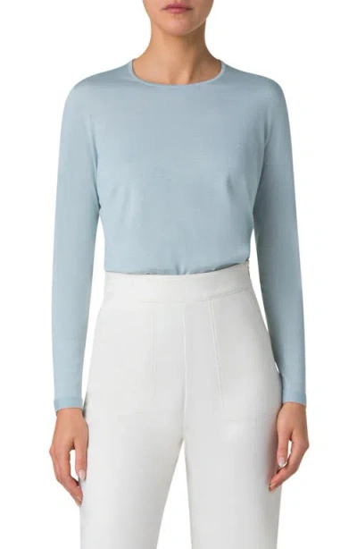 Akris Cashmere & Silk Fine Rib Sweater In Stone Blue