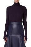 Akris Cashmere & Silk Fine Rib Turtleneck Sweater In Dark Purple
