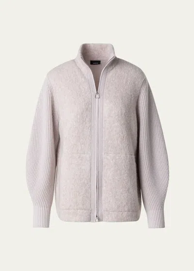 Akris Cashmere And Silk Knit Cardigan With Boucle Front In Greige