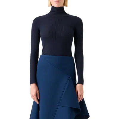 Akris Cashmere & Silk Rib Funnel Neck Sweater In Blue