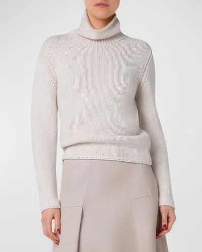 Akris Cashmere-blend Two-tone Mouline Knit Sweater In Ecru-greige