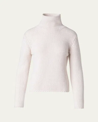 Akris Cashmere-blend Two-tone Mouline Knit Sweater In Ecru-greige