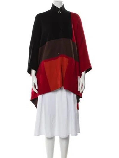 Pre-owned Akris Cashmere Colorblock Pattern Jacket In Red